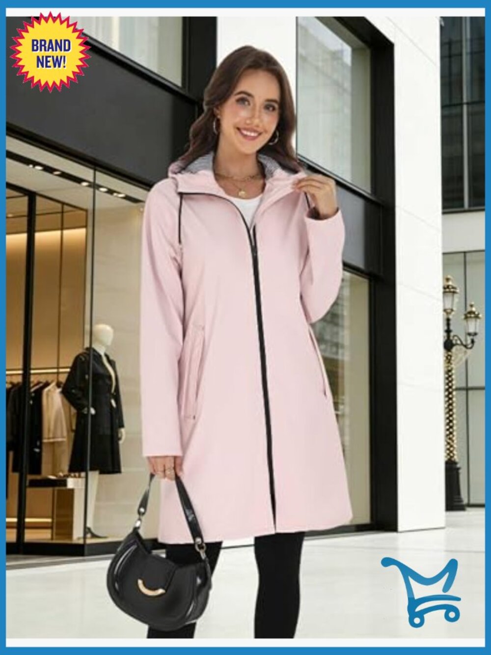 Long Raincoat Waterproof Hooded Lightweight Windbreaker Trench Coat - Picture 2 of 7